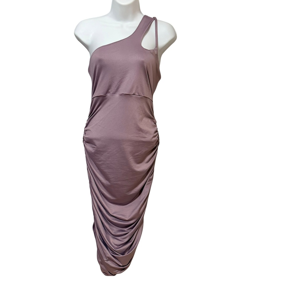 The Fashion Poet Mauve One Shoulder Ruched Bodycon Midi Dress XL Cutout Purple